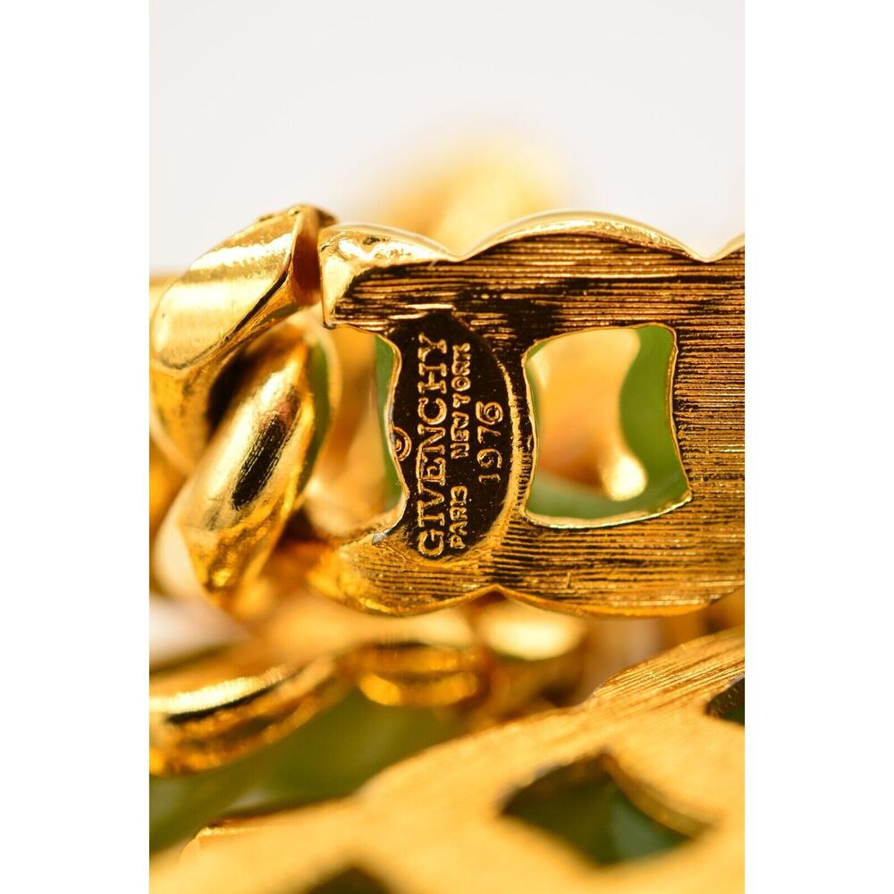 Givenchy Vintage Cuban Chain Necklace Gold Green Cabochon Heavy Signed 70s BinL - Picture 12 of 12